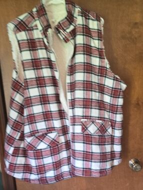 Maurices Plaid Sherpa-Lined Vest in Red and White